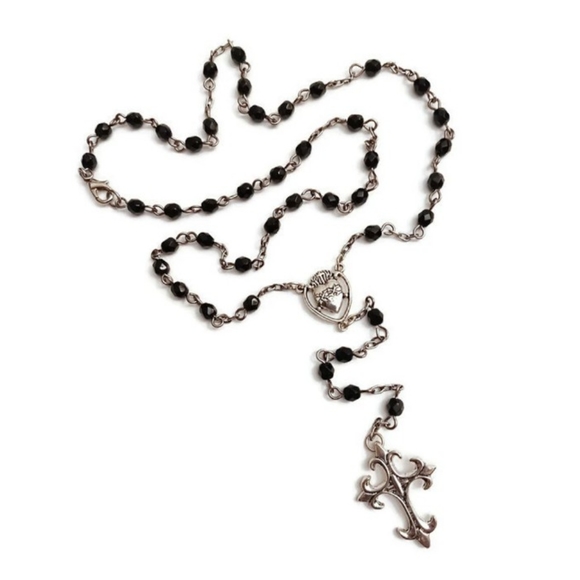 Gothic Victorian Black & Silver Rosary HAND MADE by Vexed Jewelry Goth Necklace - Picture 3 of 6
